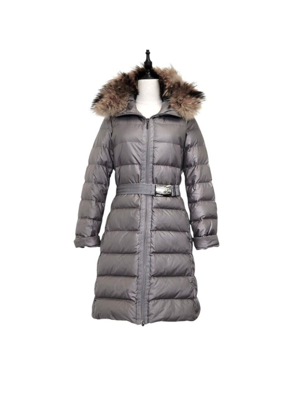 Moncler Nantesfur Belted Down Coat 0 Gray